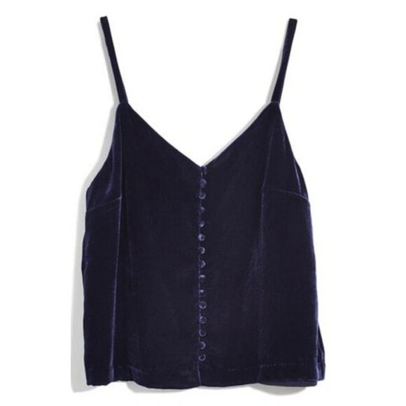 Navy Blue Madewell Velvet Button-Down Sleeveless Camisole Tank - Picture 1 of 1